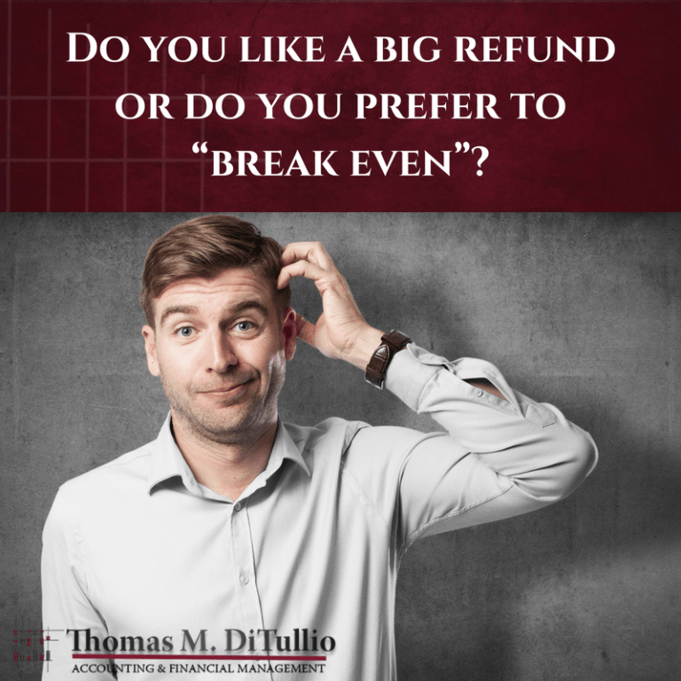Do you like a big refund or do you prefer to “break even”?