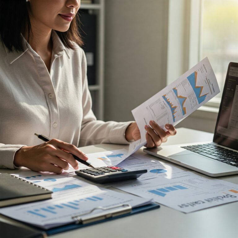 A business professional calculating and analyzing financial data, crucial for franchise management and avoiding accounting errors.