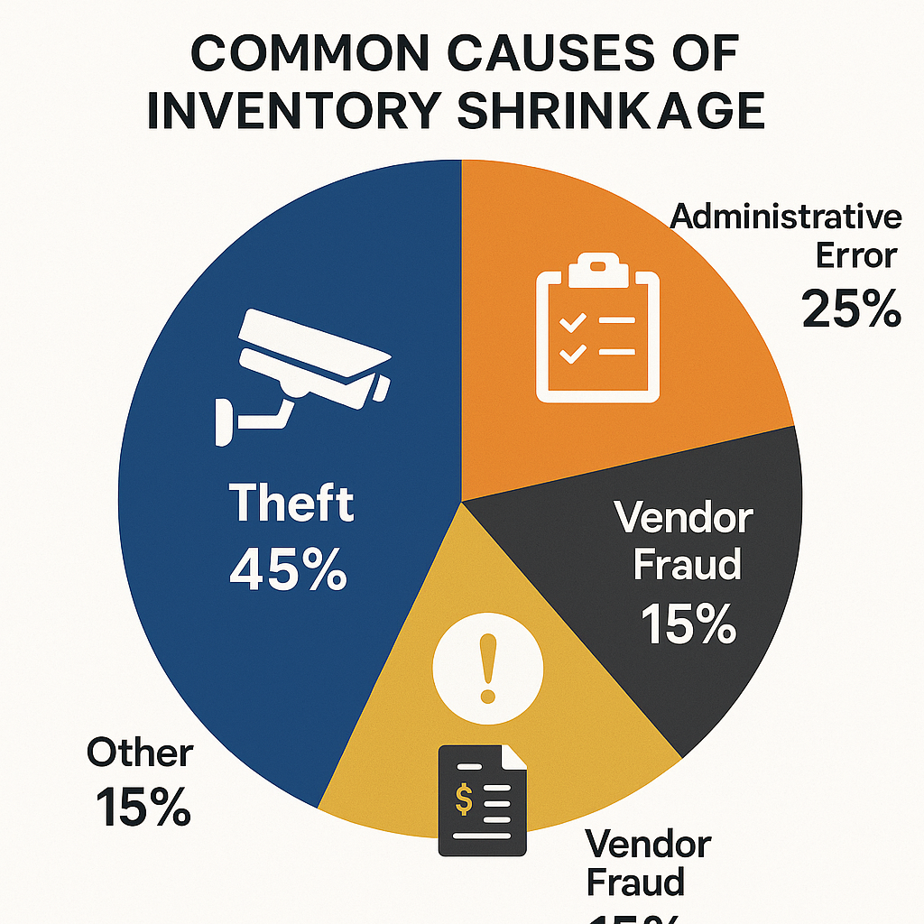A pie chart illustrating common causes of inventory shrinkage in retail-